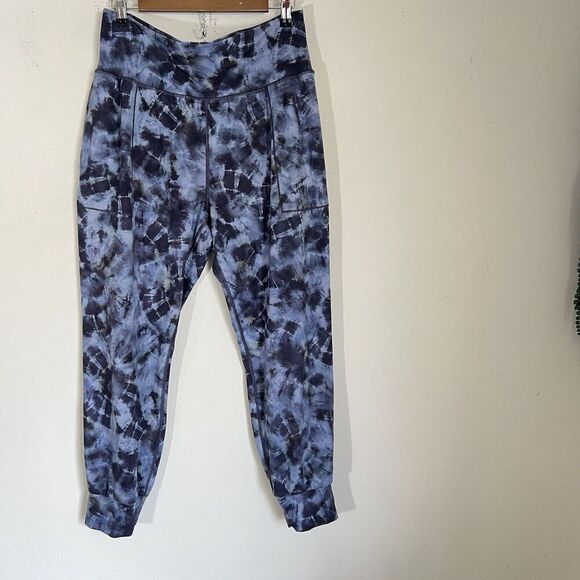 Athleta Salutation Printed Jogger High Rise Blue Tie Dye Size L Pockets - Picture 1 of 6